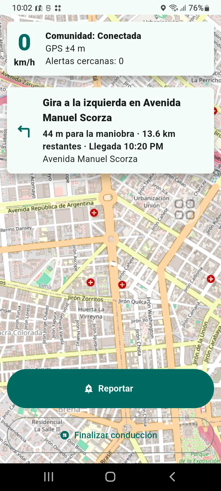 Aplicación Android de Mapa Inteligente durante una navegación real