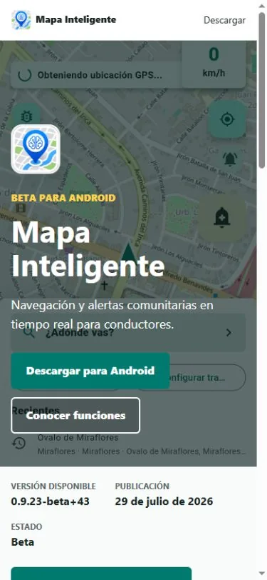 Web pública de Mapa Inteligente renderizada en un viewport móvil real