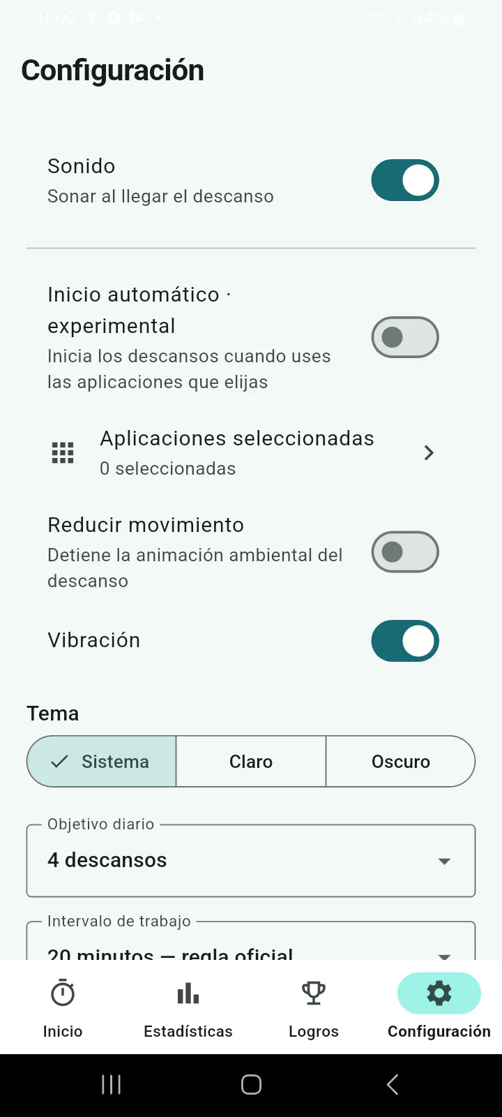 Configuración real de Visión 20