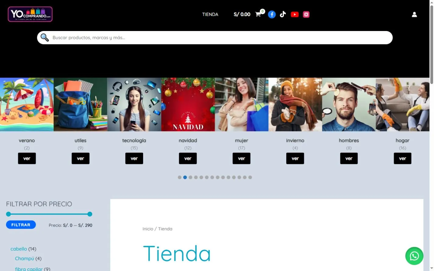 Vista de la tienda online Yocomprando desarrollada con WooCommerce